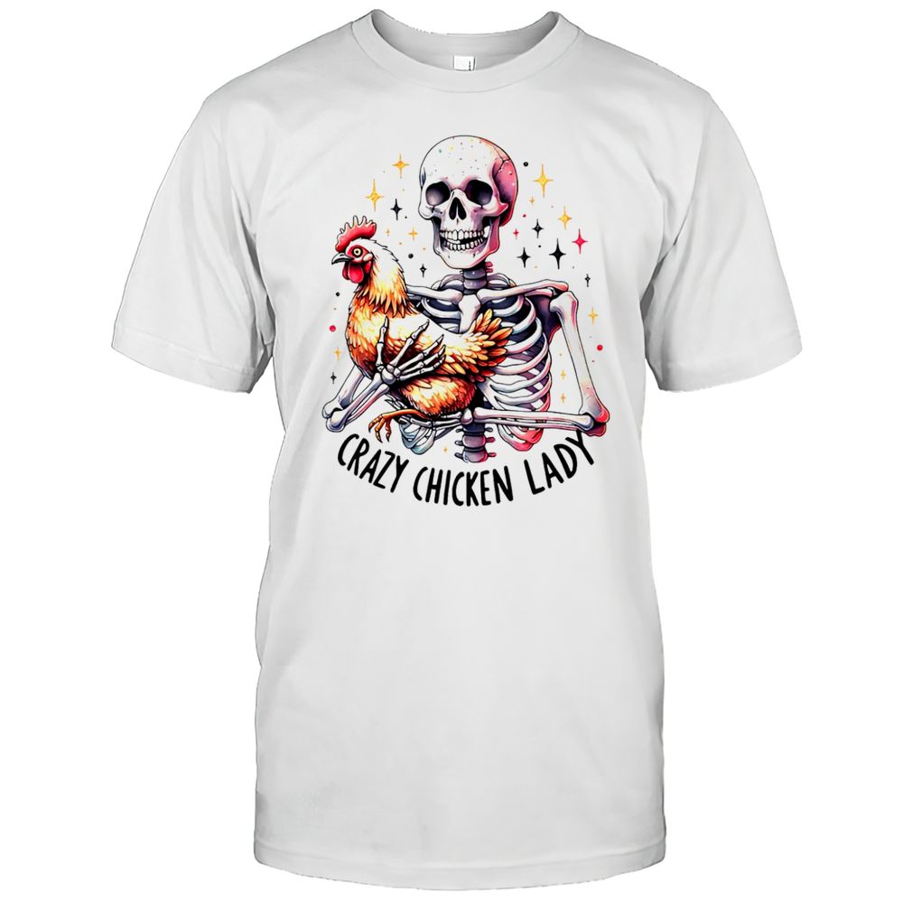 Crazy Chicken Lady Skeleton Holding Chicken Halloween Shirt